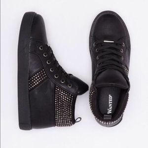 Faux Leather Bedazzled High Top Sneakers
